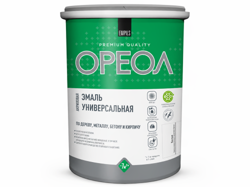 Эмаль акриловая «ОРЕОЛ» универсальная, белая глянцевая, 1 кг