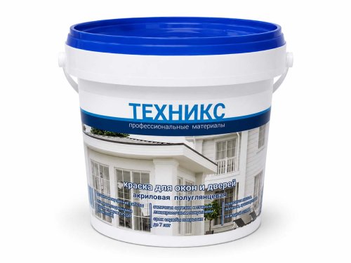 Краска акриловая ТЕХНИКС ВД-АК-1УГ для окон и дверей, тёмно-коричневая полуглянцевая, 1 кг