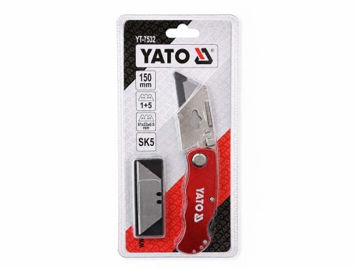 Нож складной YATO YT-7532 с трапециевидным лезвием, 150 мм, 5 запасных лезвий