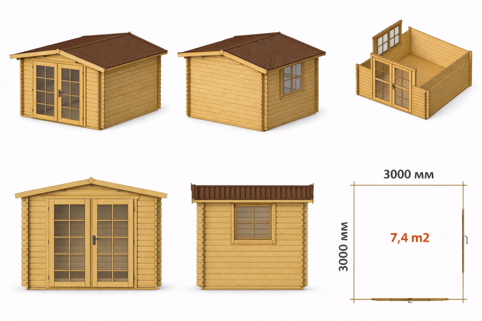 Садовый домик Адам 3х3 толщина 44 мм (готовая комплектация)