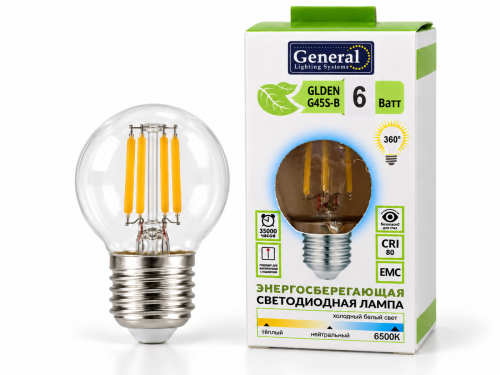 Лампа светодиодная General GLDEN G45S-B, 6 Вт, E27, 6500 К
