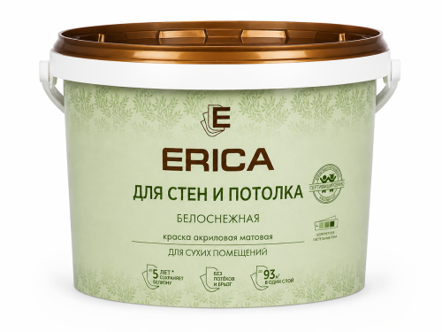 Краска акриловая ERICA для стен и потолков, белая матовая, 4,5 кг
