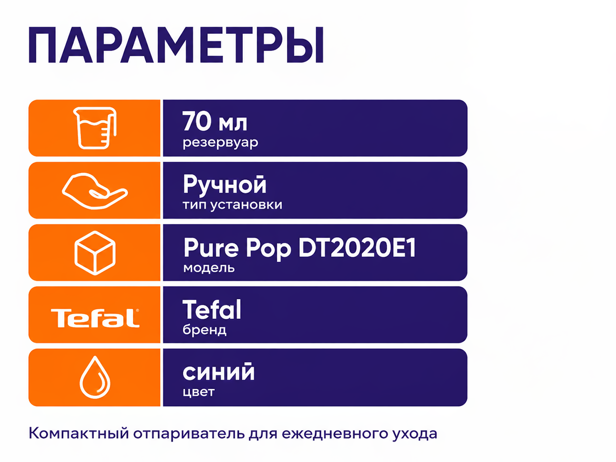 Отпариватель Tefal Pure Pop DT2020E1, синий, 1300 Вт фото 5