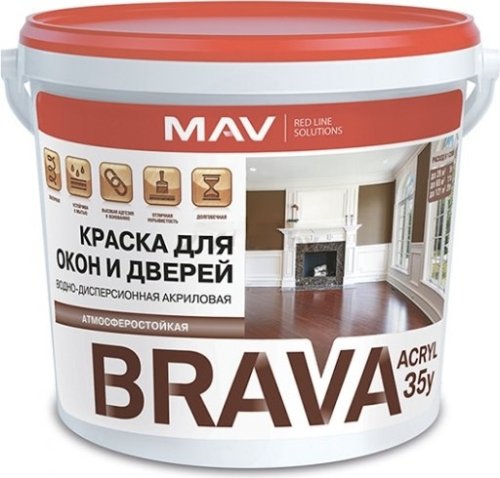 Краска BRAVA ACRYL 35у для окон и дверей ВД-АК-1035у белый М-1 п/гл 1л (1,1кг)