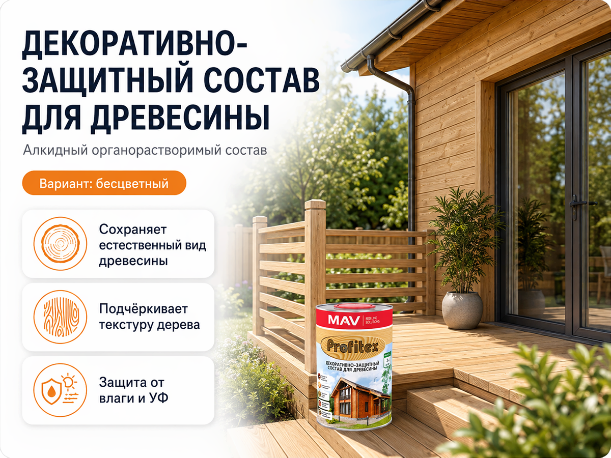 Состав PROFITEX декоративно-защитный для древесины «Бесцветный», 1 л (0,7 кг) фото 2