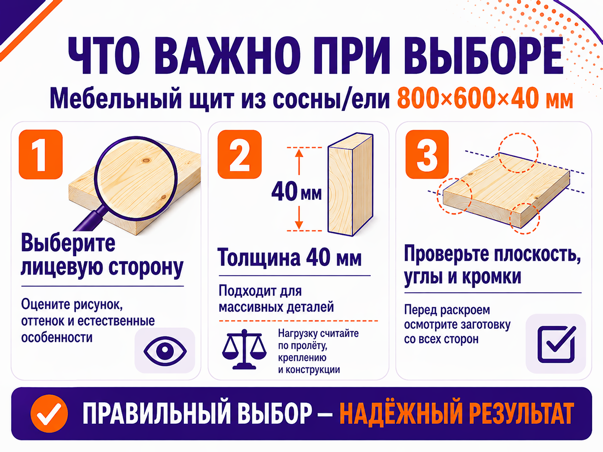 Мебельный щит из хвойных пород, 800×600×40 мм, сорт 1/2 фото 4