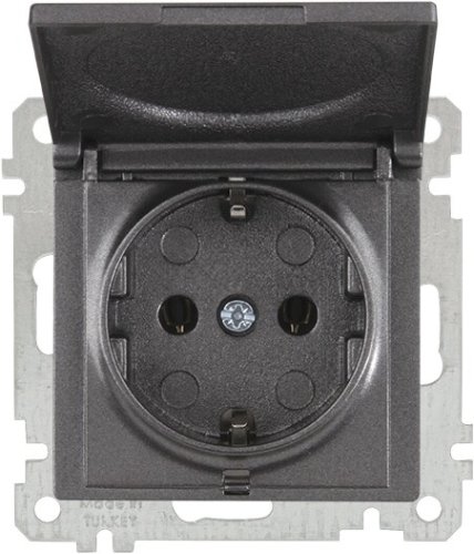 Rita - Розетка 2P+E, с крышкой, защ. шторки, дымчатый  2200-611-0295