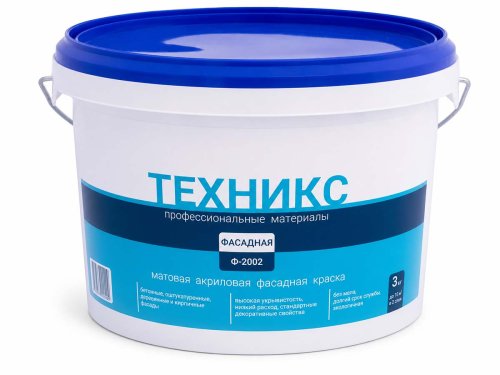 Краска акриловая ТЕХНИКС Фасад Ф-2002 P, белая матовая, 3 кг