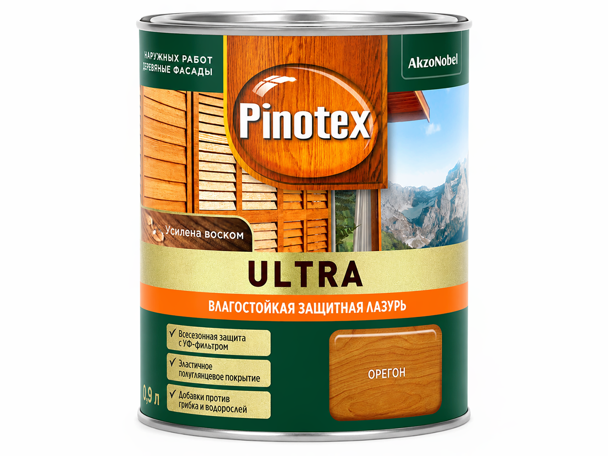 Лазурь деревозащитная Pinotex Ultra, орегон, 0,9 л