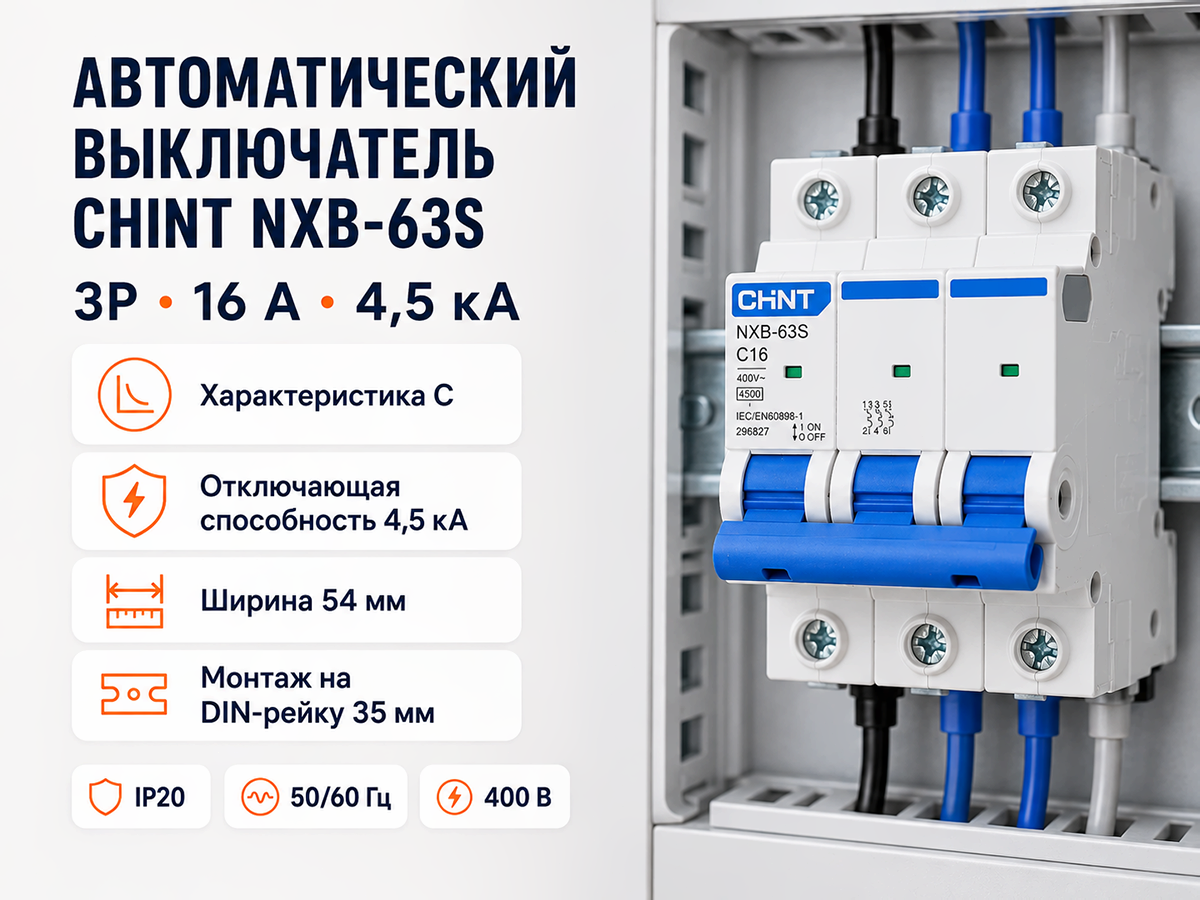 CHINT автоматический выключатель NXB 63S, 3P, 16 А, C, 4,5 кА фото 6