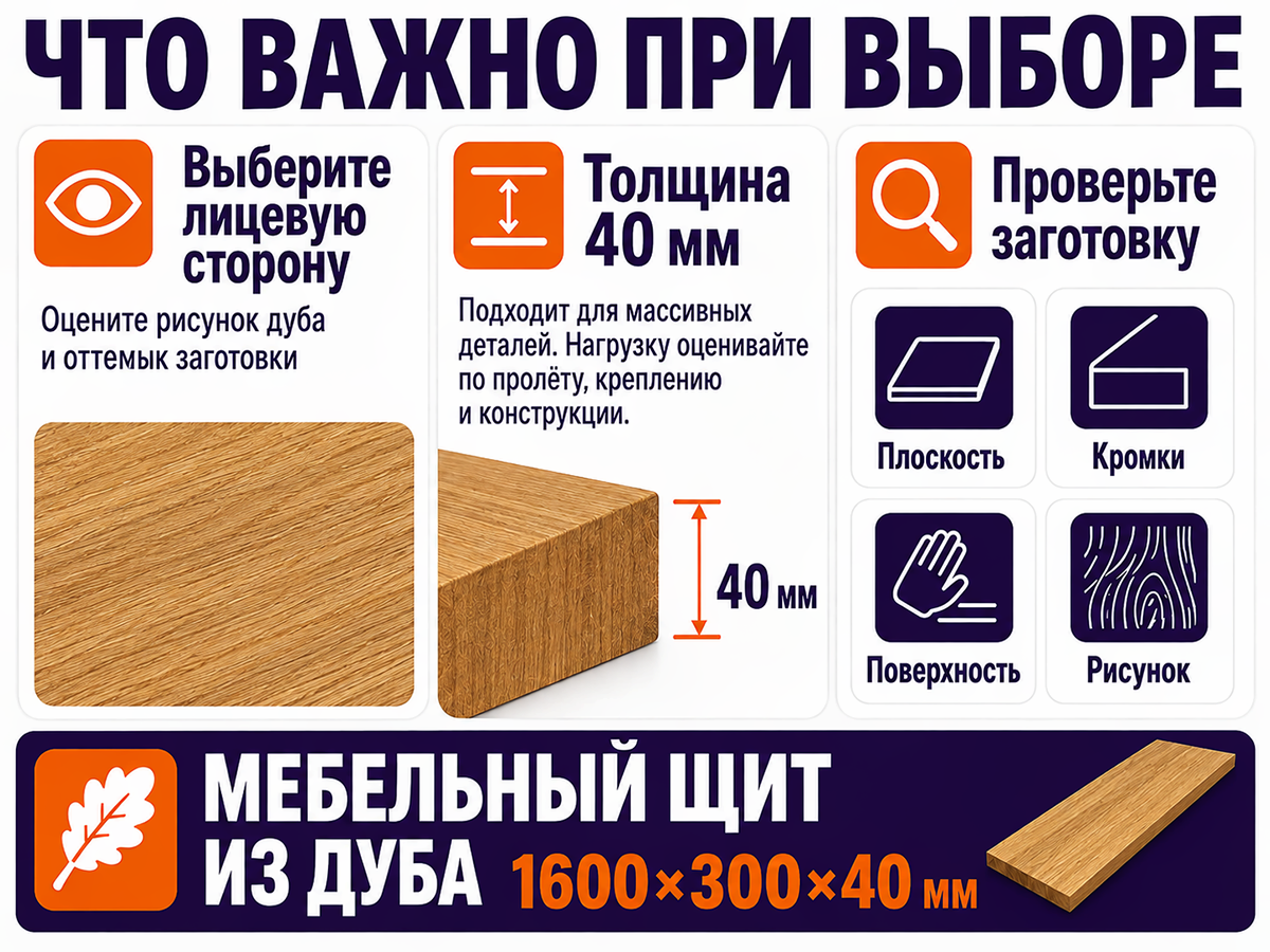 Мебельный щит из дуба цельноламельный, 1600×300×40 мм, сорт BC фото 5