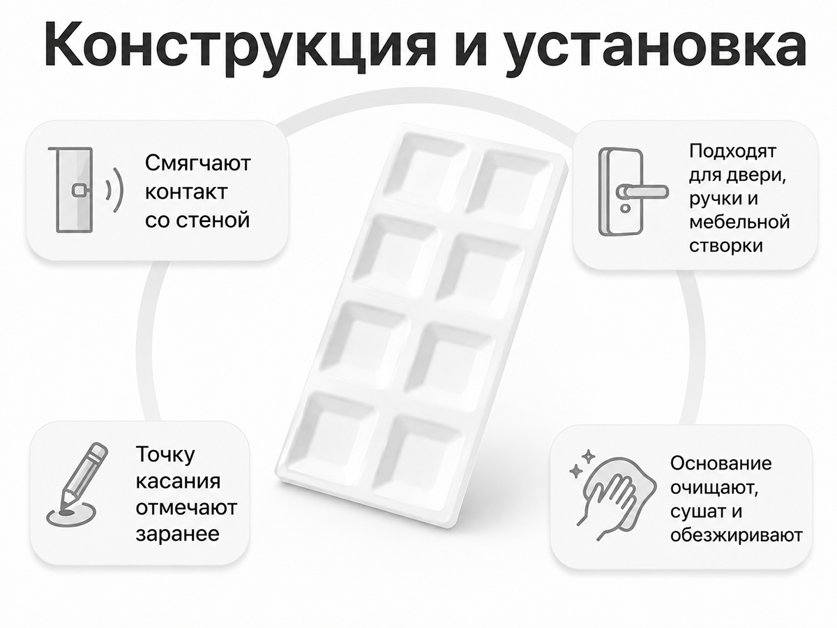 Стопоры самоклеящиеся Palladium для стен, 15×15 мм, белые, 8 шт.