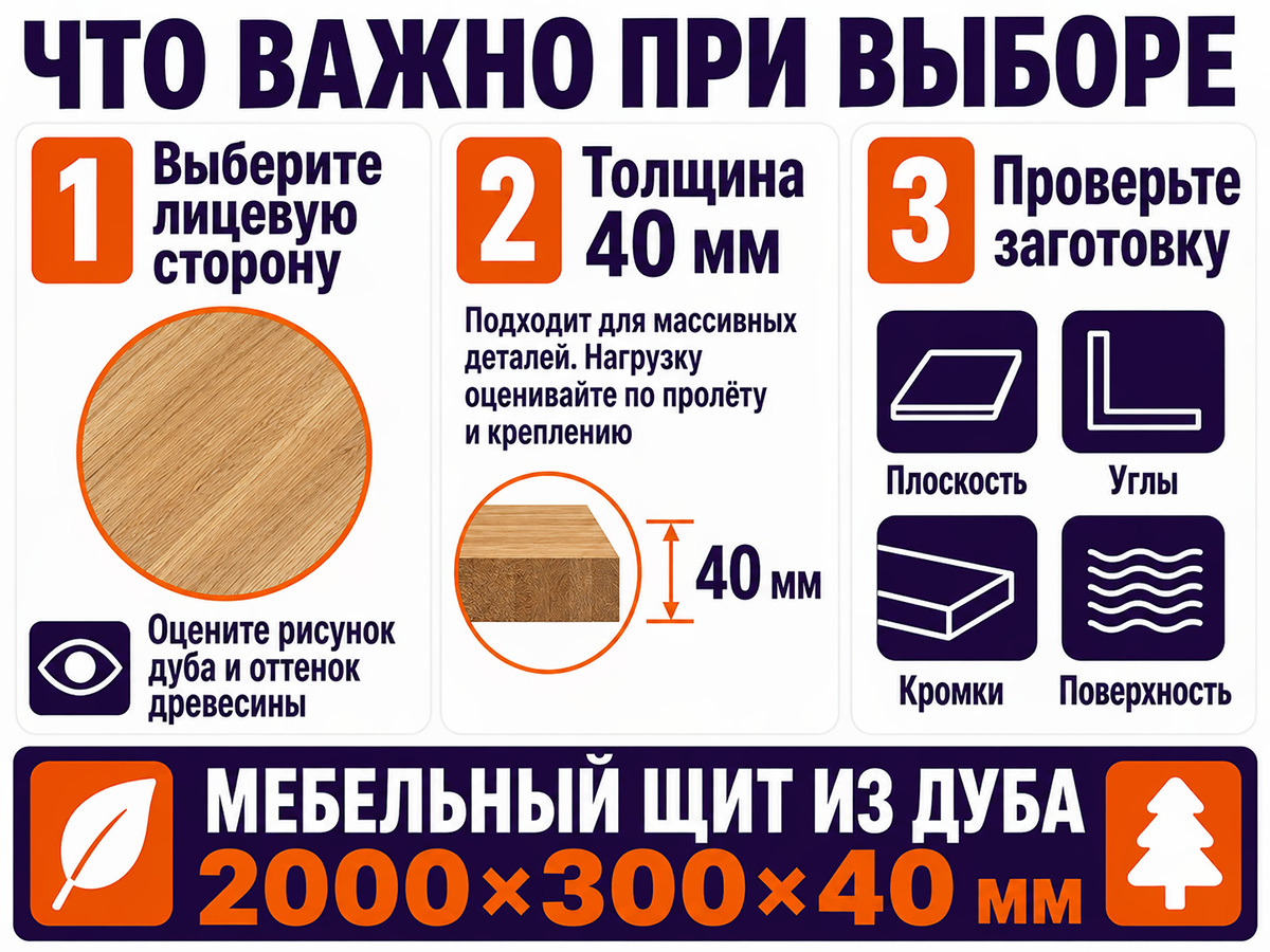 Мебельный щит из дуба 2000×300×40 мм, сорт 2/3, цельноламельный фото 5