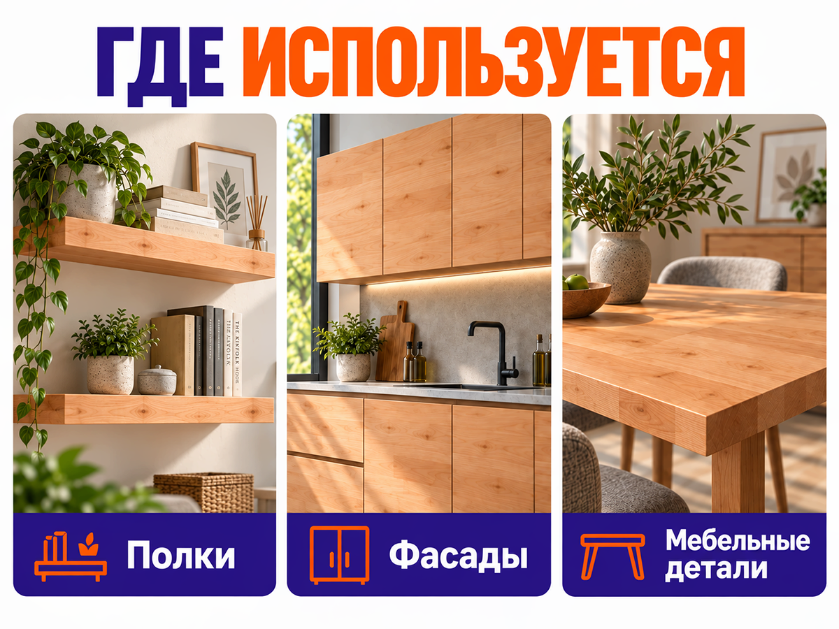 Мебельный щит из ольхи сращённый, 500×340×20 мм, сорт 2/2 фото 3