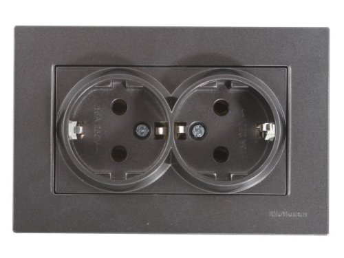Rita - Розетка двойная 2x2P+E, (в комплекте с рамкой), дымчатый  2220-202-0295