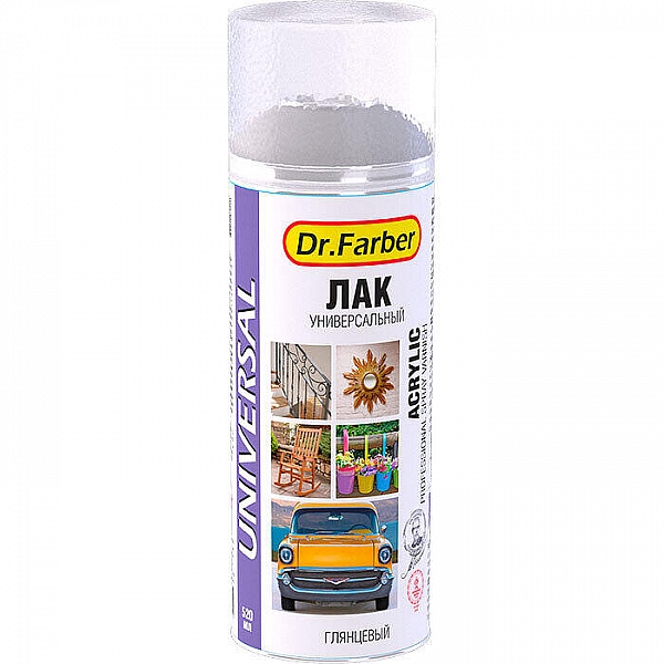 Лак-аэрозоль Dr.Farber акриловый универсальный бесцветный глянцевый 520 мл