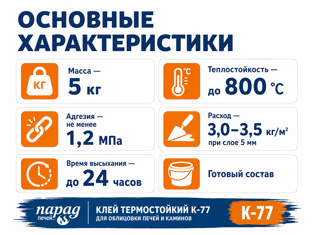 Клей термостойкий Парад К-77 для печей и каминов, 5 кг фото 2