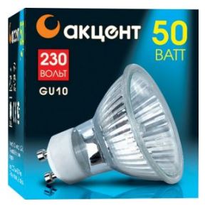 Лампа галогенная АКЦЕНТ JCDRC 230В  50W GU10 с алюмин. отраж. и защит. стеклом