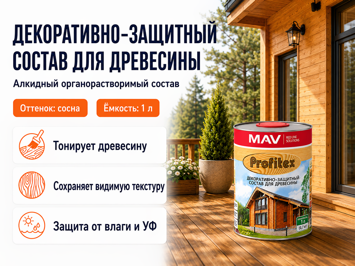 Состав PROFITEX декоративно-защитный для древесины «Сосна», 1 л (0,7 кг) фото 2