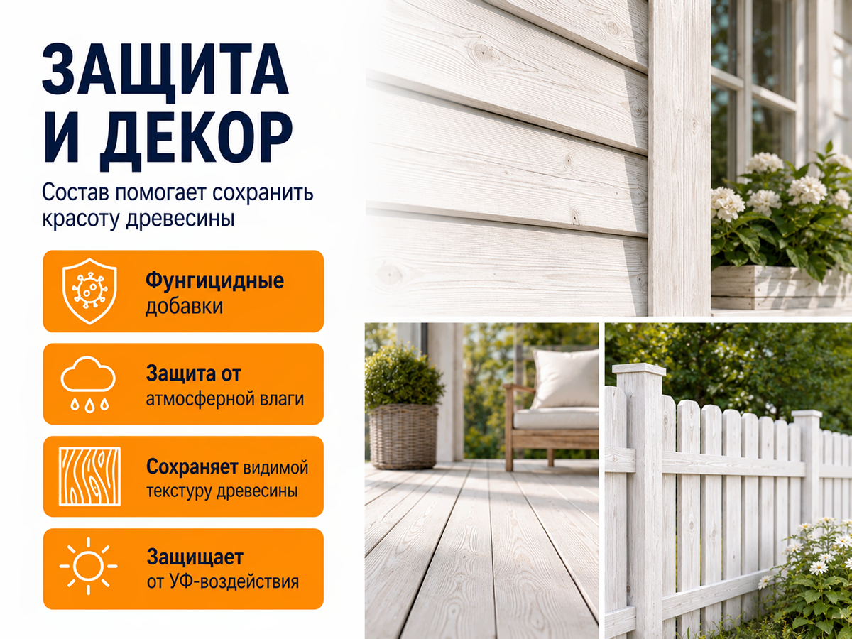 Состав PROFITEX декоративно-защитный для древесины «Белый», 1 л (0,7 кг) фото 3