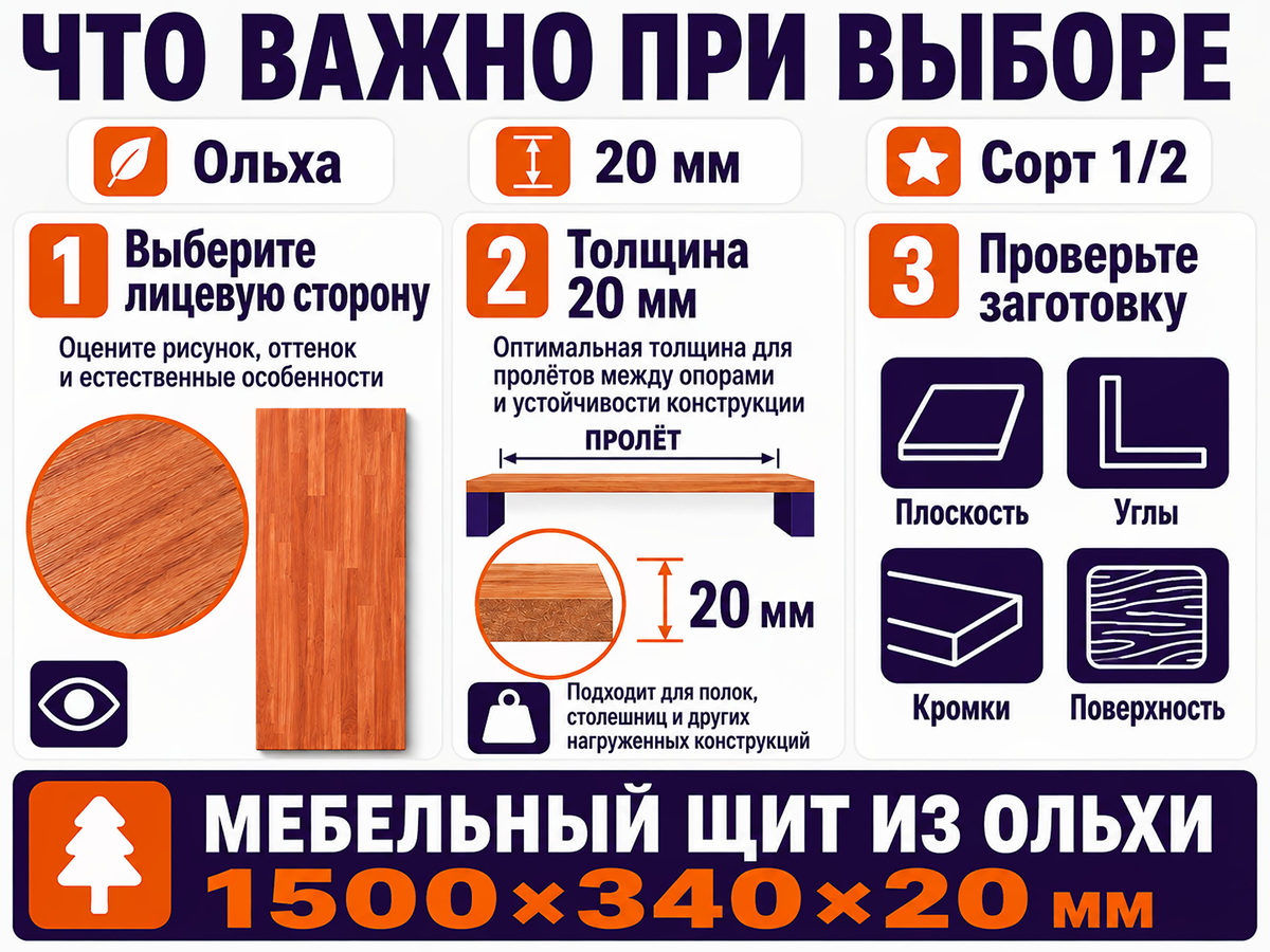 Мебельный щит из ольхи, 1500×340×20 мм, сорт 1/2 фото 5