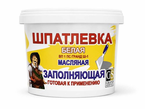 Шпатлёвка масляная Гранд-Сервис Ш-1 Заполняющая, белая, готовая, 1 кг