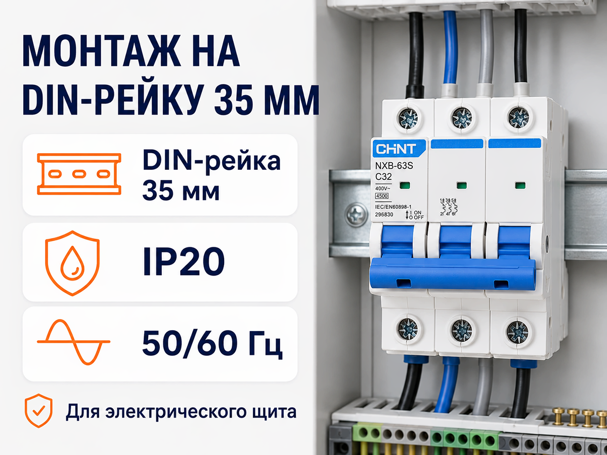 CHINT автоматический выключатель NXB 63S, 3P, 32 А, C, 4,5 кА фото 3