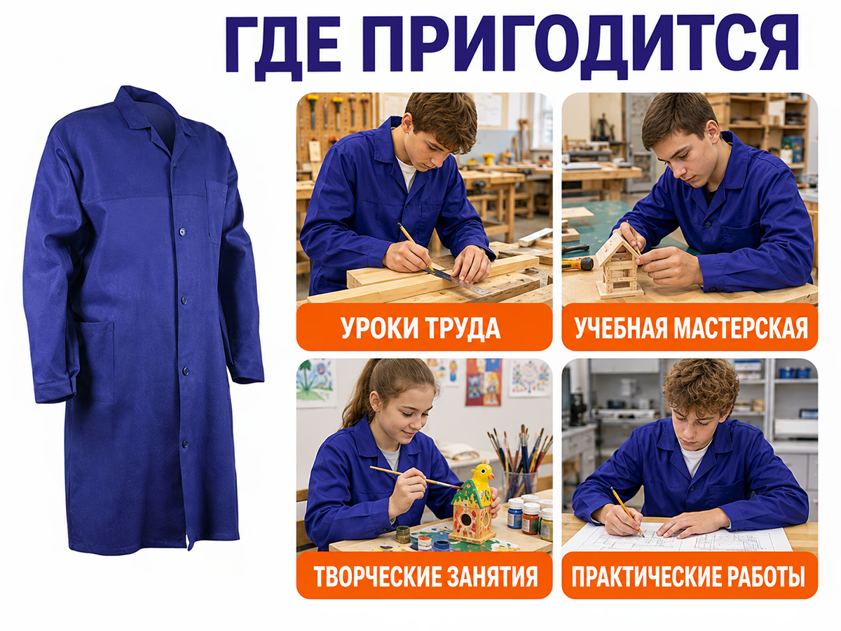 Халат для уроков труда ДИКСОНИЯ 401-12 ЗМи, 88–92/158–164 фото 3