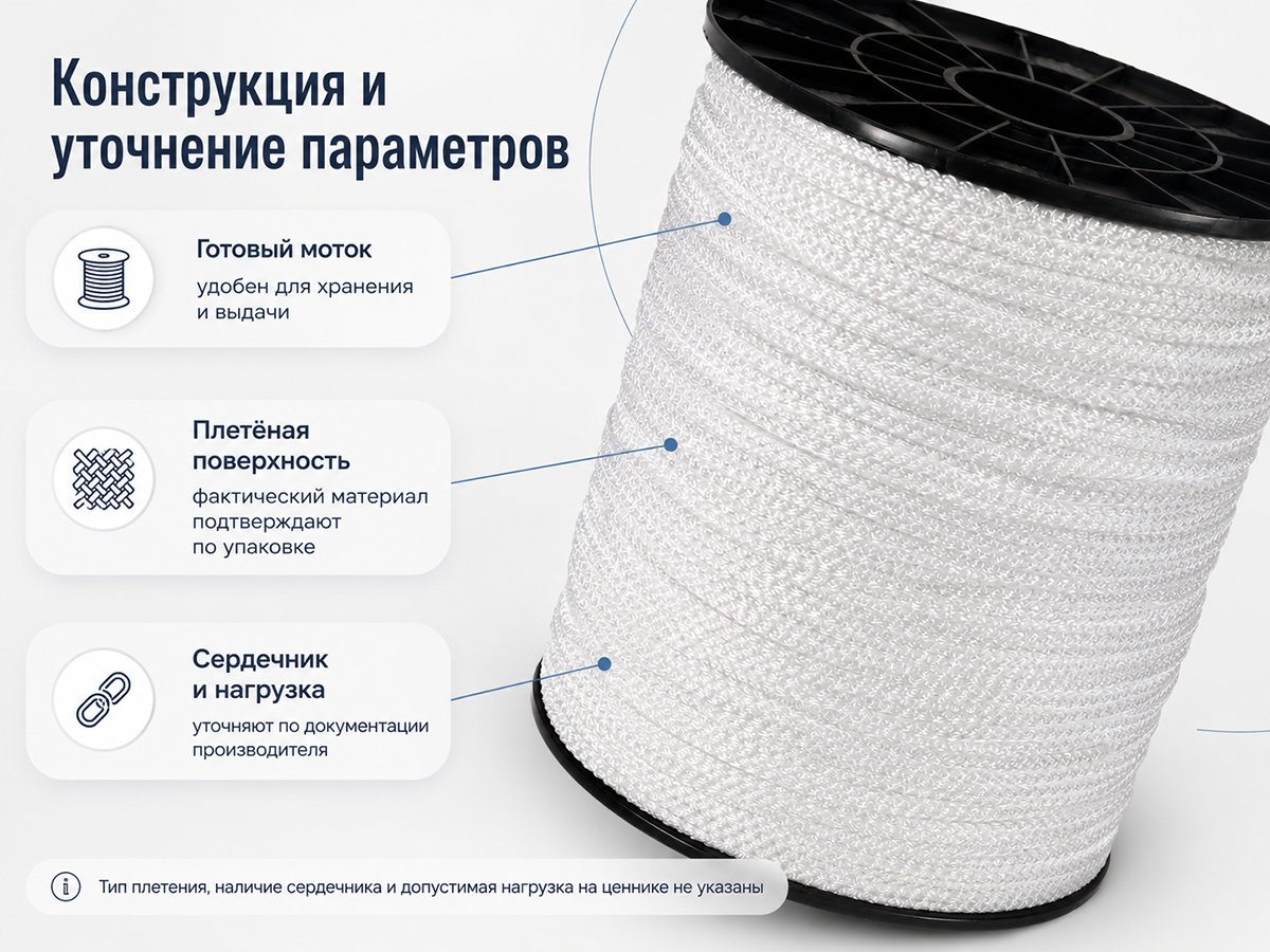 Шнур бытовой хозяйственный Белхозтекс 3РТ, белый, 18 м, Ø3 мм