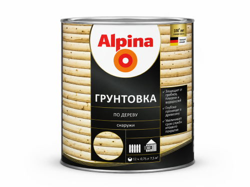 Грунтовка-антисептик Alpina по дереву, бесцветная, 0,75 л (0,6 кг)