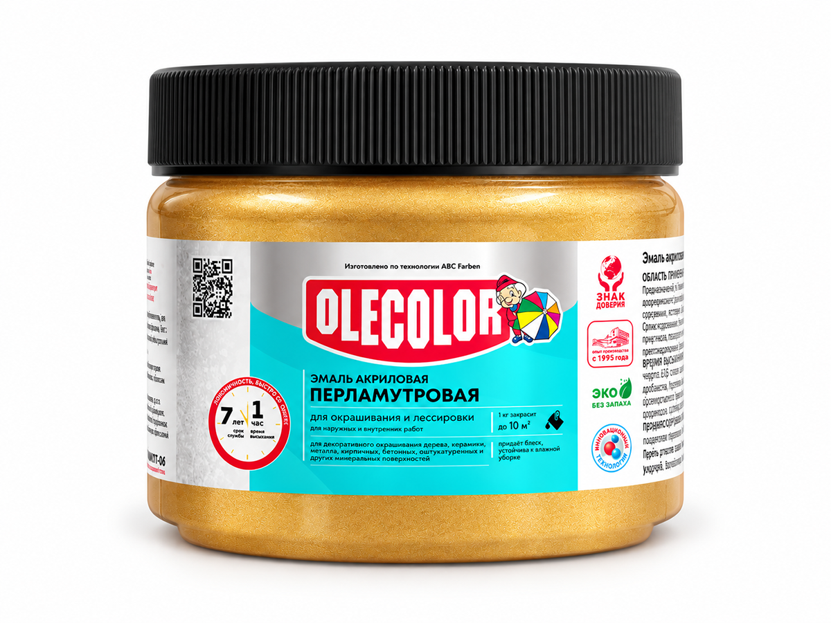 Эмаль акриловая универсальная перламутровая OLECOLOR, золото, 0,1 кг