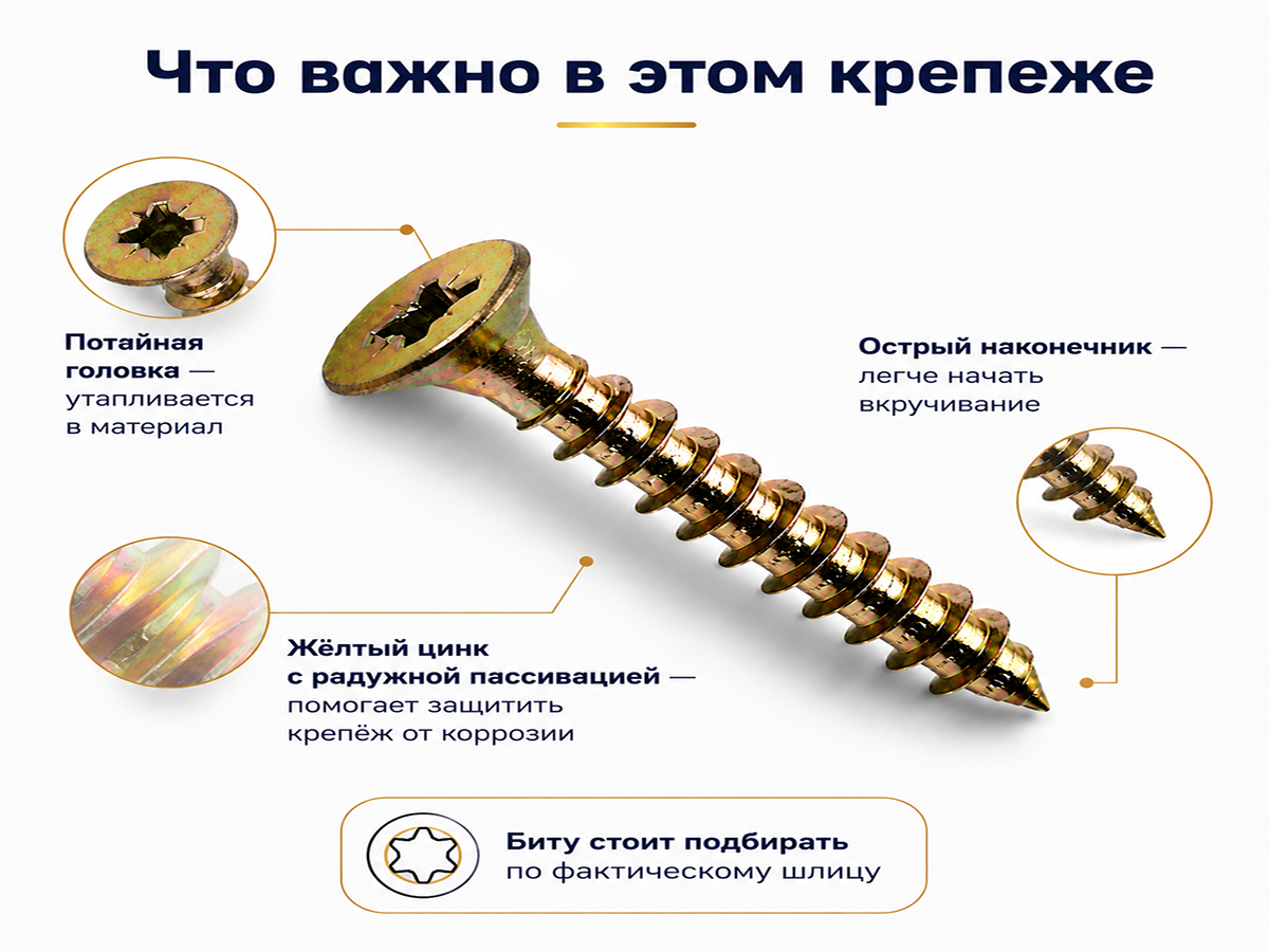 Шуруп универсальный 3,5*35 жёлтый цинк (50шт/уп.) фото 2