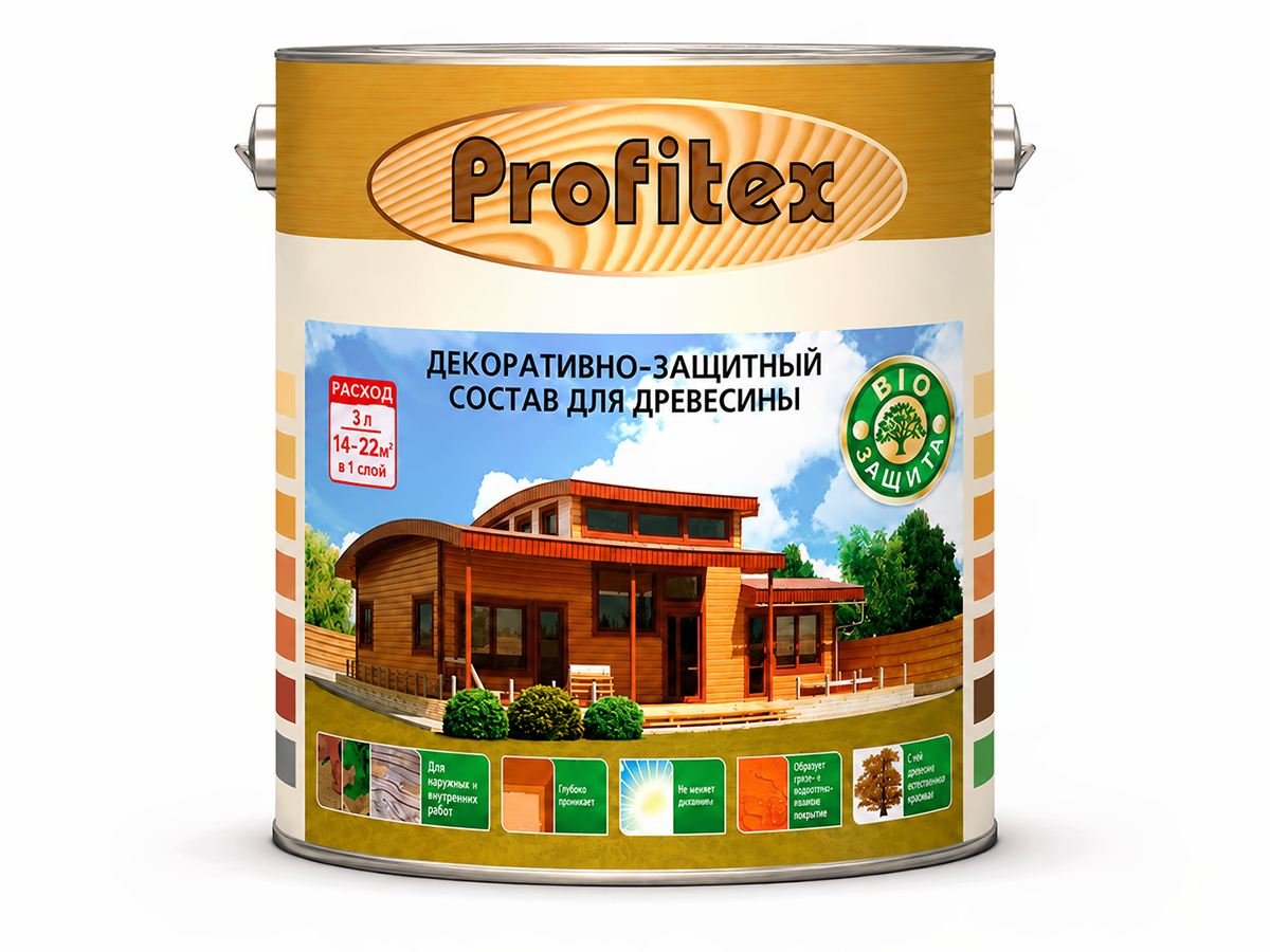 Состав PROFITEX декоративно-защитный для древесины «Бесцветный», 3 л (2,2 кг)