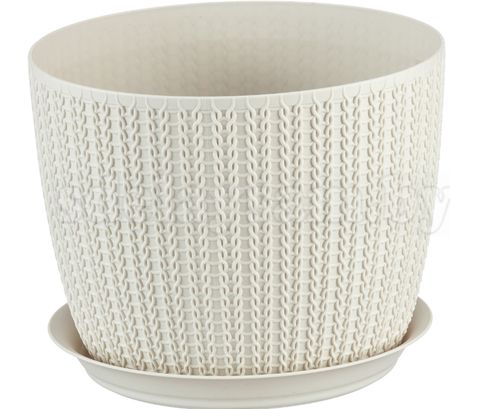 Кашпо ВЯЗАНИЕ D155мм 1,9л с поддоном Белый ротанг