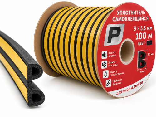 STARFIX уплотнитель P-профиль SF1015-03, чёрный, 9×5,5 мм