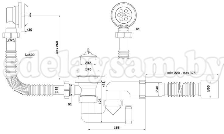 Сифон Ани  для ванн  1 1/2" с г/тр. 40*50 Е255