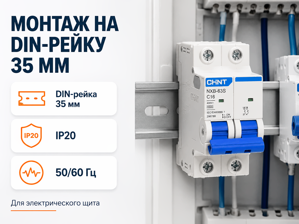 CHINT автоматический выключатель NXB 63S, 2P, 16 А, C, 4,5 кА фото 5