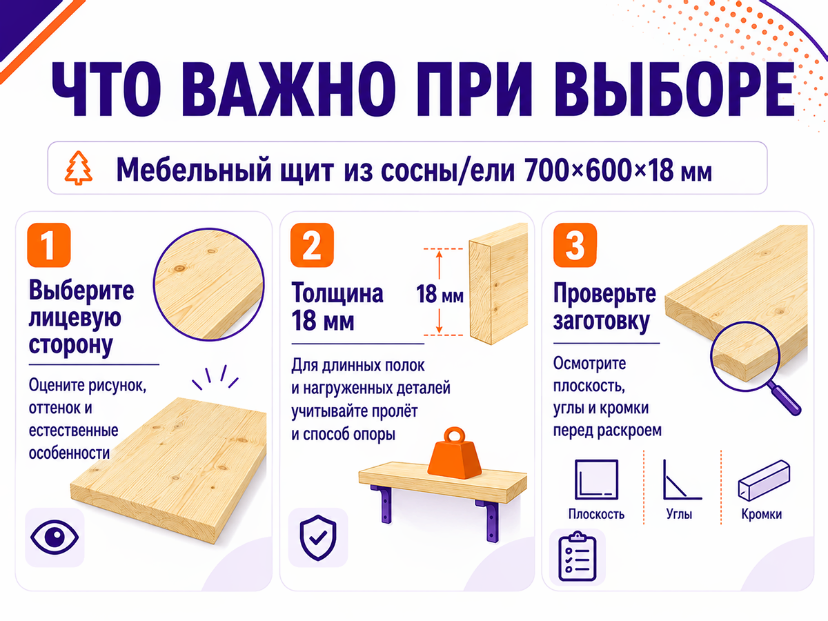 Мебельный щит из сосны/ели 700×600×18 мм, сорт 1/2