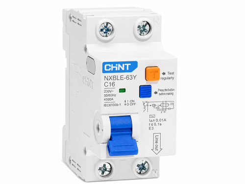 Дифференциальный автомат CHINT NXBLE-63Y 1P+N 16 А, 30 мА, AC, C, 4,5 кА