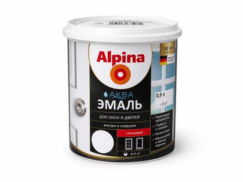 Эмаль акриловая Alpina АКВА для окон и дверей, белая глянцевая, 0,9 л