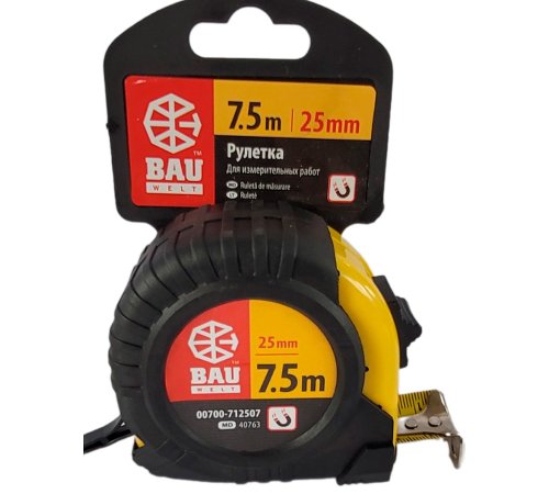 Рулетка Bauwelt, 7,5 м × 25 мм, с фиксатором и магнитом