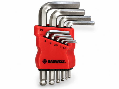 Ключи шестигранные с шаром короткие Bauwelt, CrV, 1,5–10 мм, набор 9 шт.