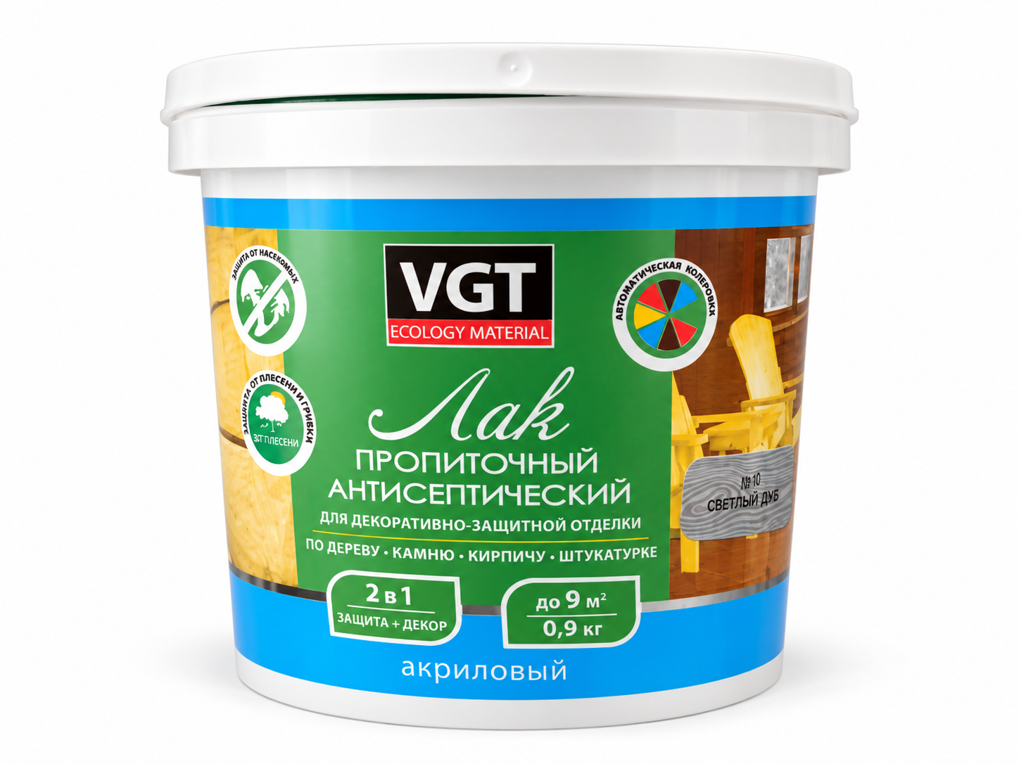 Лак акриловый пропиточный с антисептиком VGT, дуб, 0,9 кг