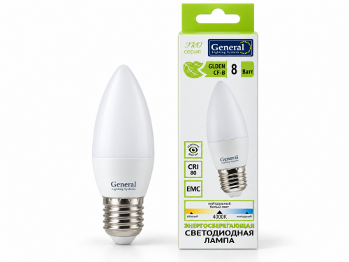 Лампа светодиодная General GLDEN-CF-B, 8 Вт, E27, 4000 К