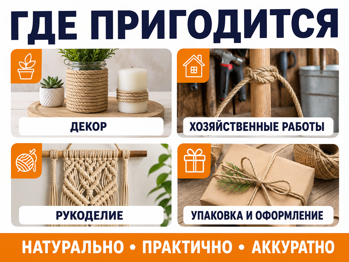 Канат джутовый, Ø8 мм фото 3