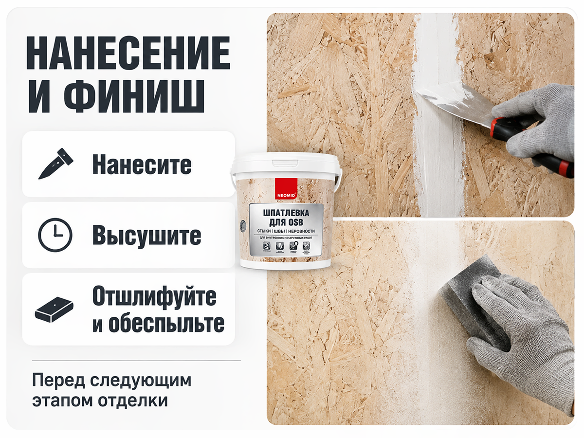 Шпатлёвка NEOMID для плит OSB, белая, 1,3 кг