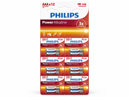 Philips батарейки Power Alkaline AAA (LR03), 1,5 В, 12 шт