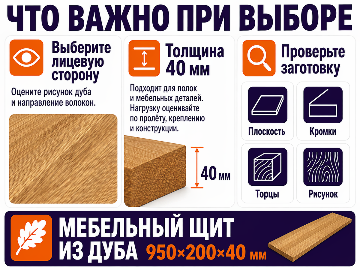 Мебельный щит из дуба цельноламельный, 950×200×40 мм, сорт BC фото 5