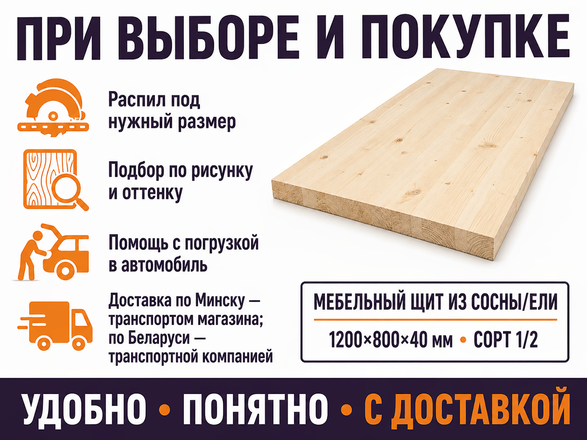 Мебельный щит из хвойных пород, 1200×800×40 мм, сорт 1/2 фото 5