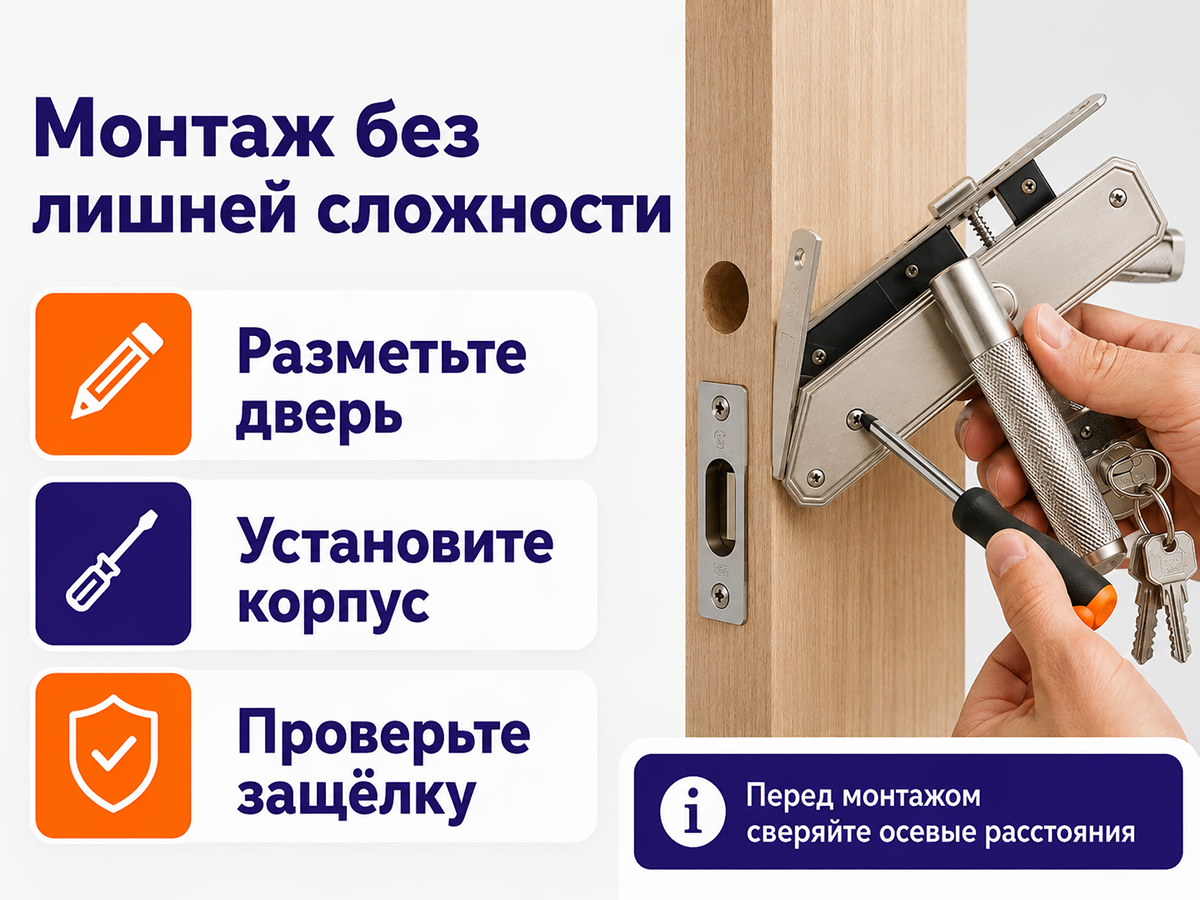 БУЛАТ замок врезной с ручкой ЗВ4-1.02-68 «Ферона», матовый никель фото 5